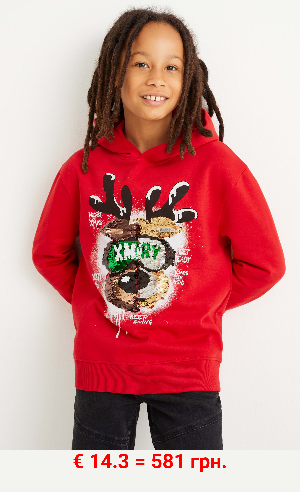 Weihnachts-Hoodie - Rentier - Glanz-Effekt