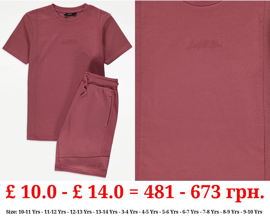 Limited Edition Burgundy Textured T-Shirt and Shorts Outfit