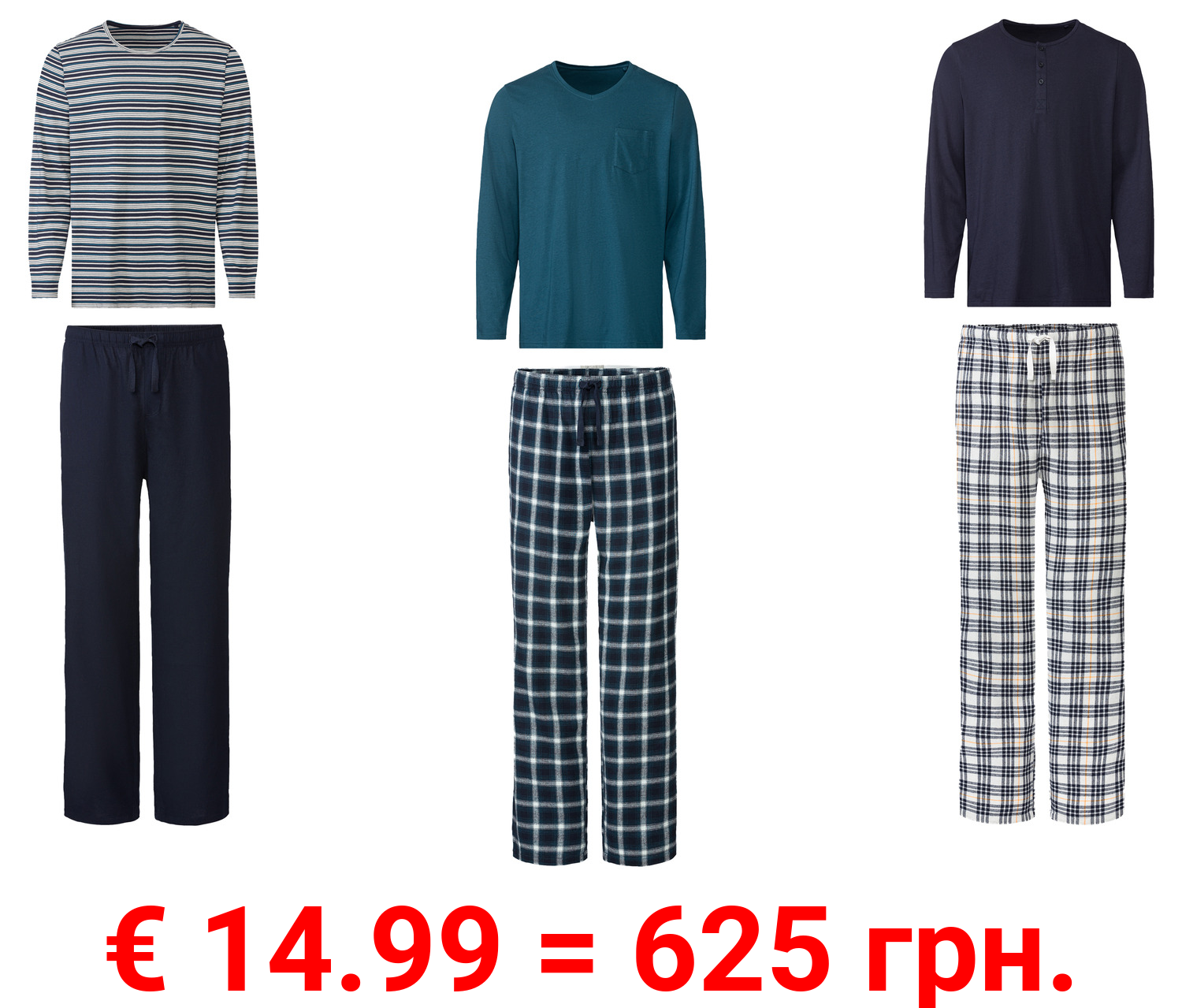 LIVERGY® Herren Pyjama, lang, mit seitlichen Eingrifftaschen