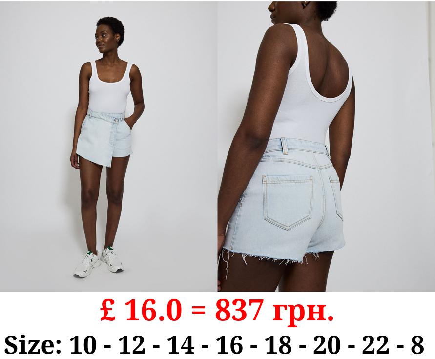 Light Wash Denim Wrap Over Skort