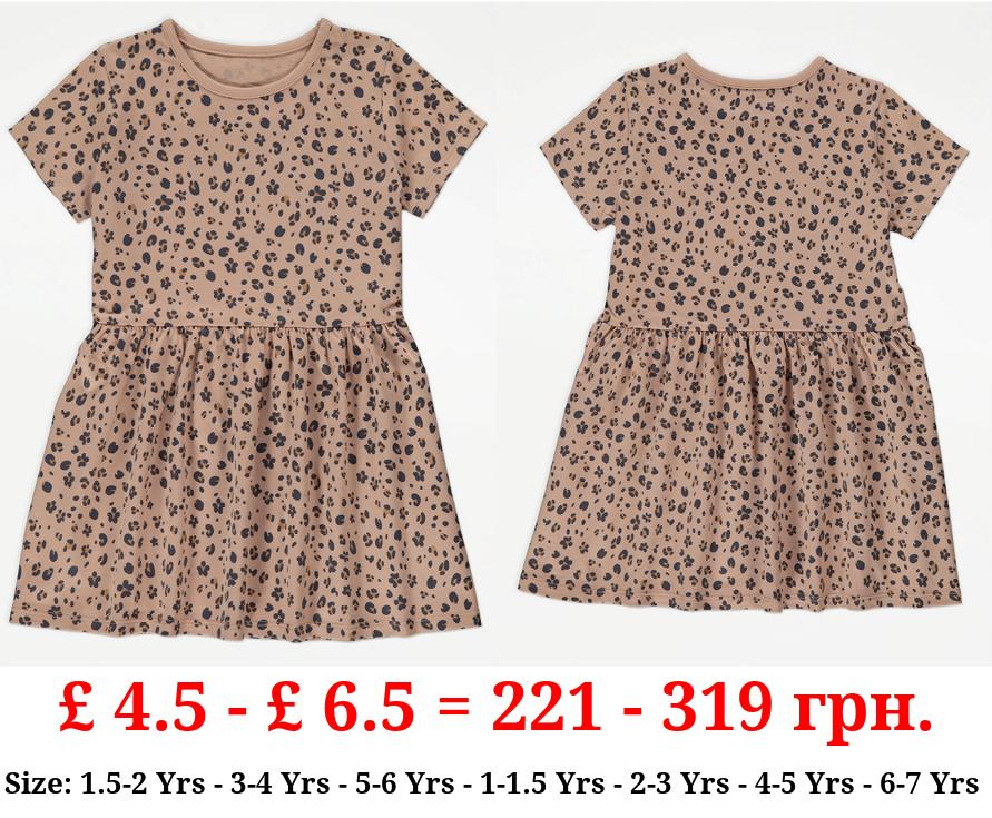 Brown Leopard Print Jersey Dress