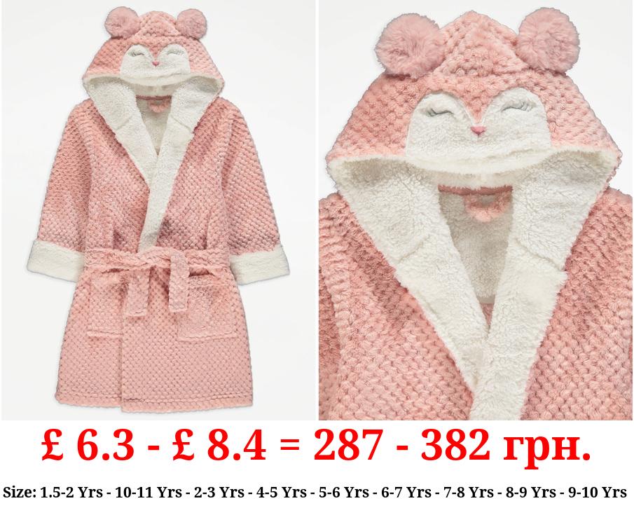Pink Waffle Texture Owl Dressing Gown