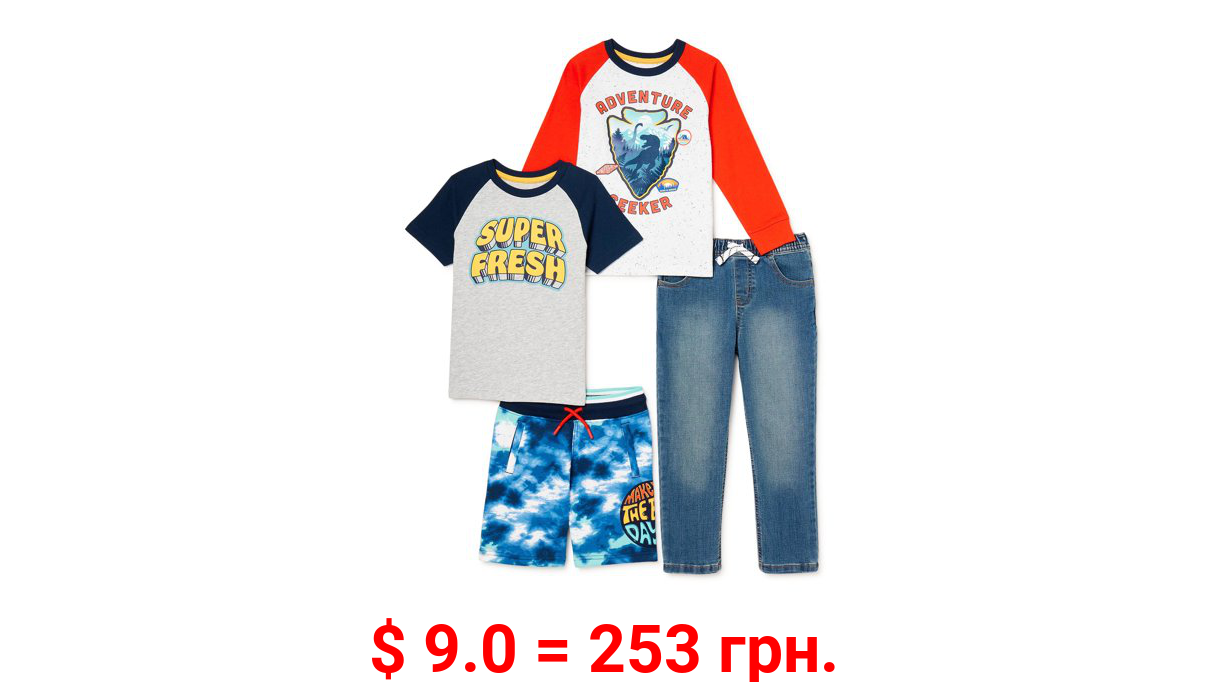 365 Kids from Garanimals Boys Graphic Tee's, Pant and Short, 4-Piece Outfit Set, Sizes 4-10