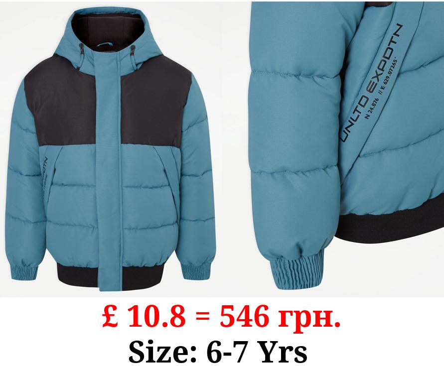 Teal Colour Block Padded Coat