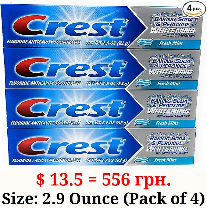 Crest Baking Soda Peroxide Whitening Tartar Toothpaste, 2.9 Oz, Fresh Mint, Pack of 4