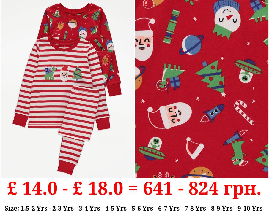 Red Stripe Christmas Pyjamas 2 Pack