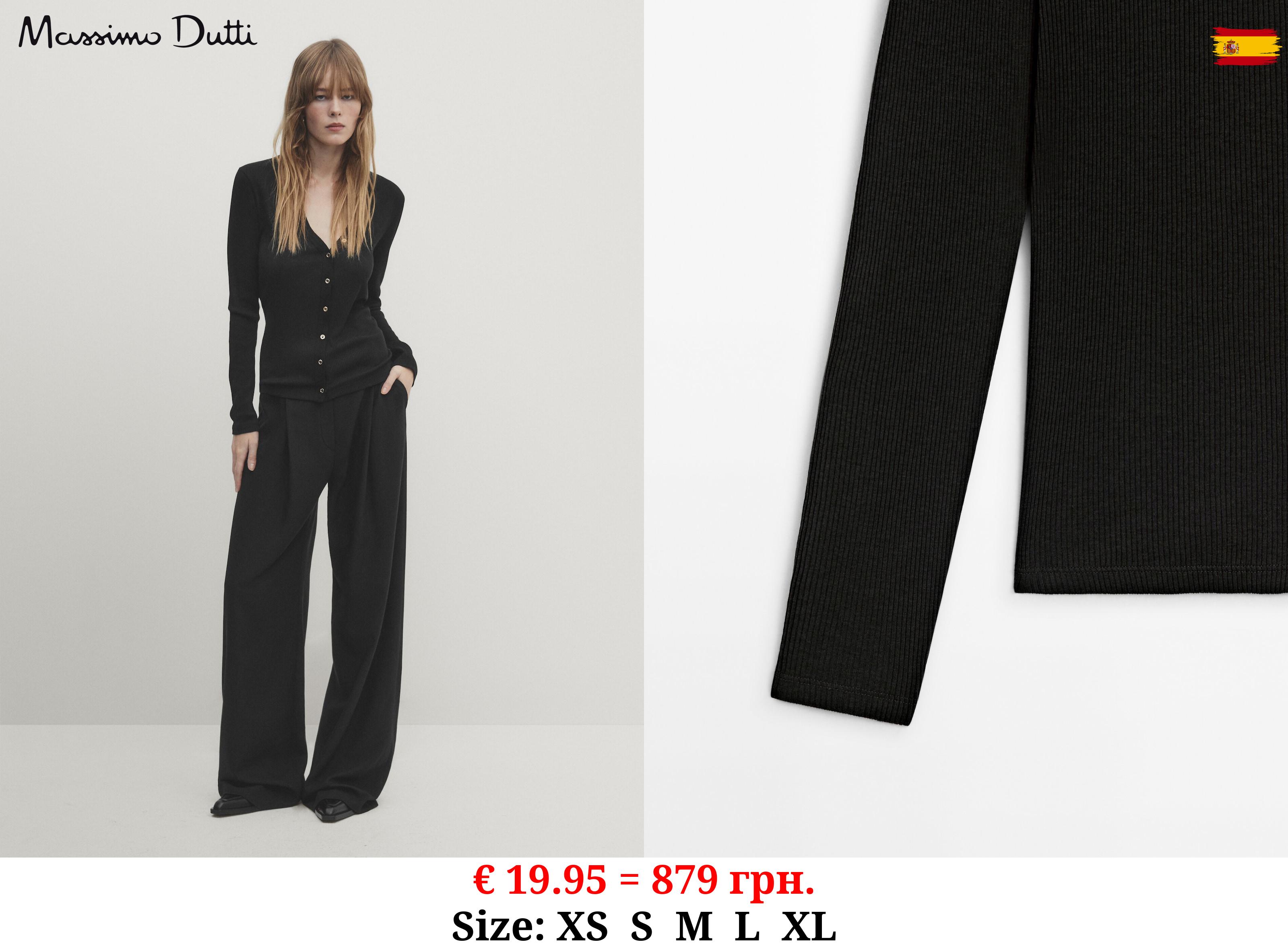 Long sleeve ribbed top with gold-toned buttons BLACK