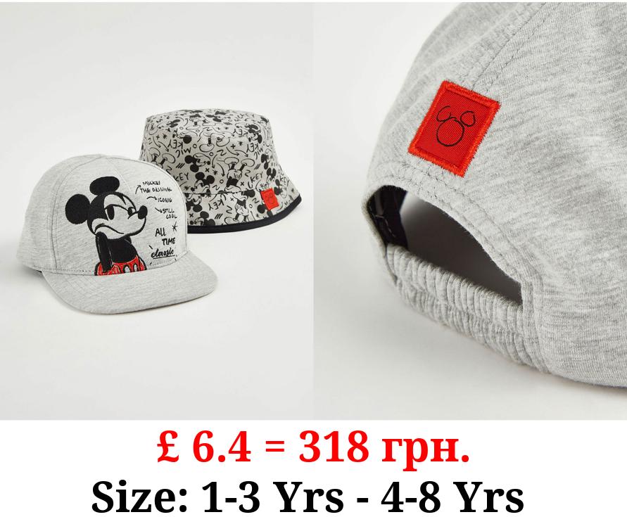 Disney Mickey Mouse Grey Cap and Bucket Hat Set