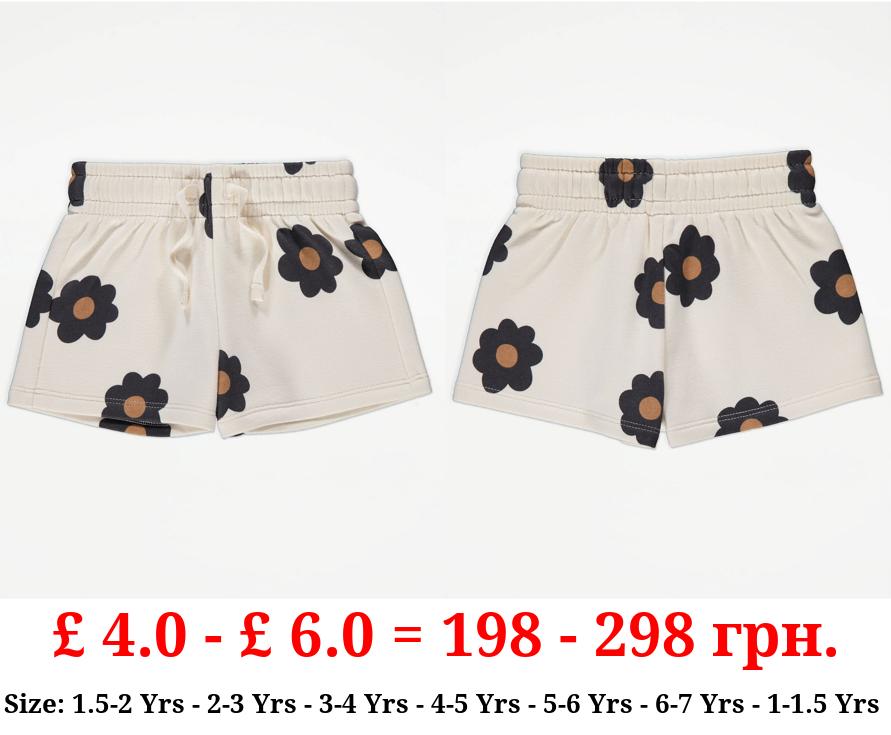 Cream Floral Jersey Shorts