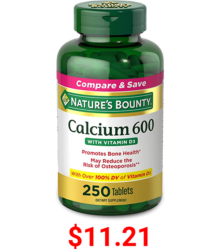 Calcium Carbonate & Vitamin D by Nature's Bounty, Supports Immune Health & Bone Health, 600mg Calcium & 800IU Vitamin D3, 250 Tablets