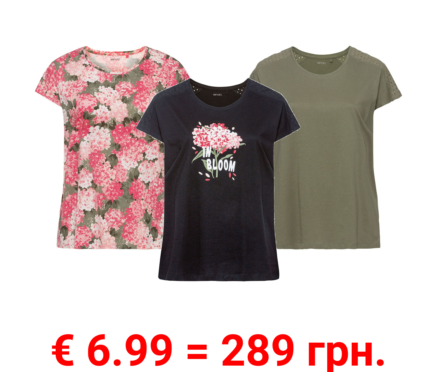 esmara® Damen T-Shirt, leger geschnitten, mit überschnittener Schulter
