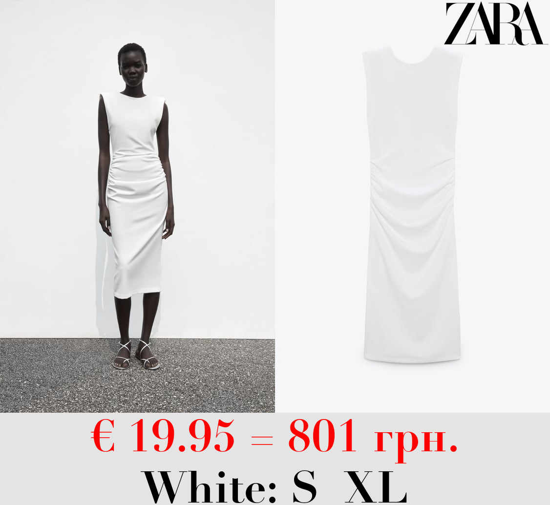 FITTED MIDI DRESS WITH PADDED SHOULDERS