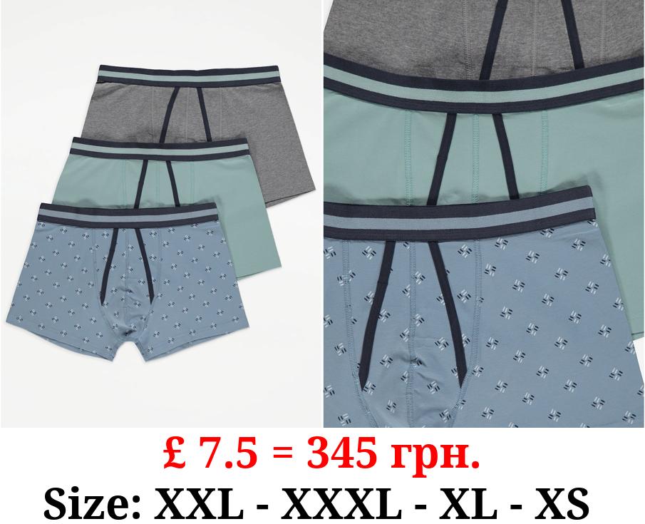 Teal Ditsy Print A-Front Boxers 3 Pack