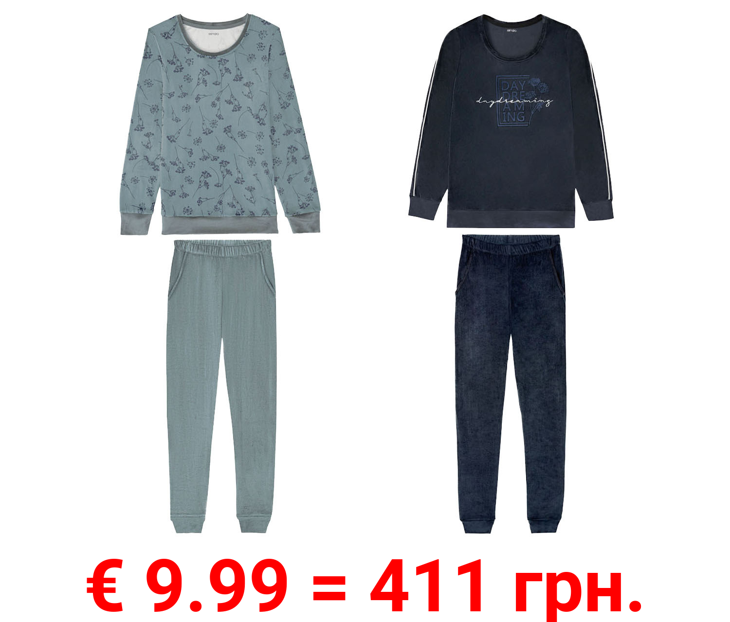 esmara® Damen Pyjama, aus kuschelig weicher Nicki-Qualität