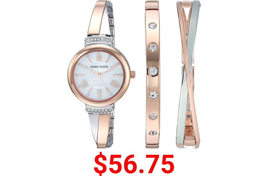 Anne Klein Women's AK/2245RTST Premium Crystal Accented Rose Gold-Tone and Silver-Tone Bangle Watch and Bracelet Set