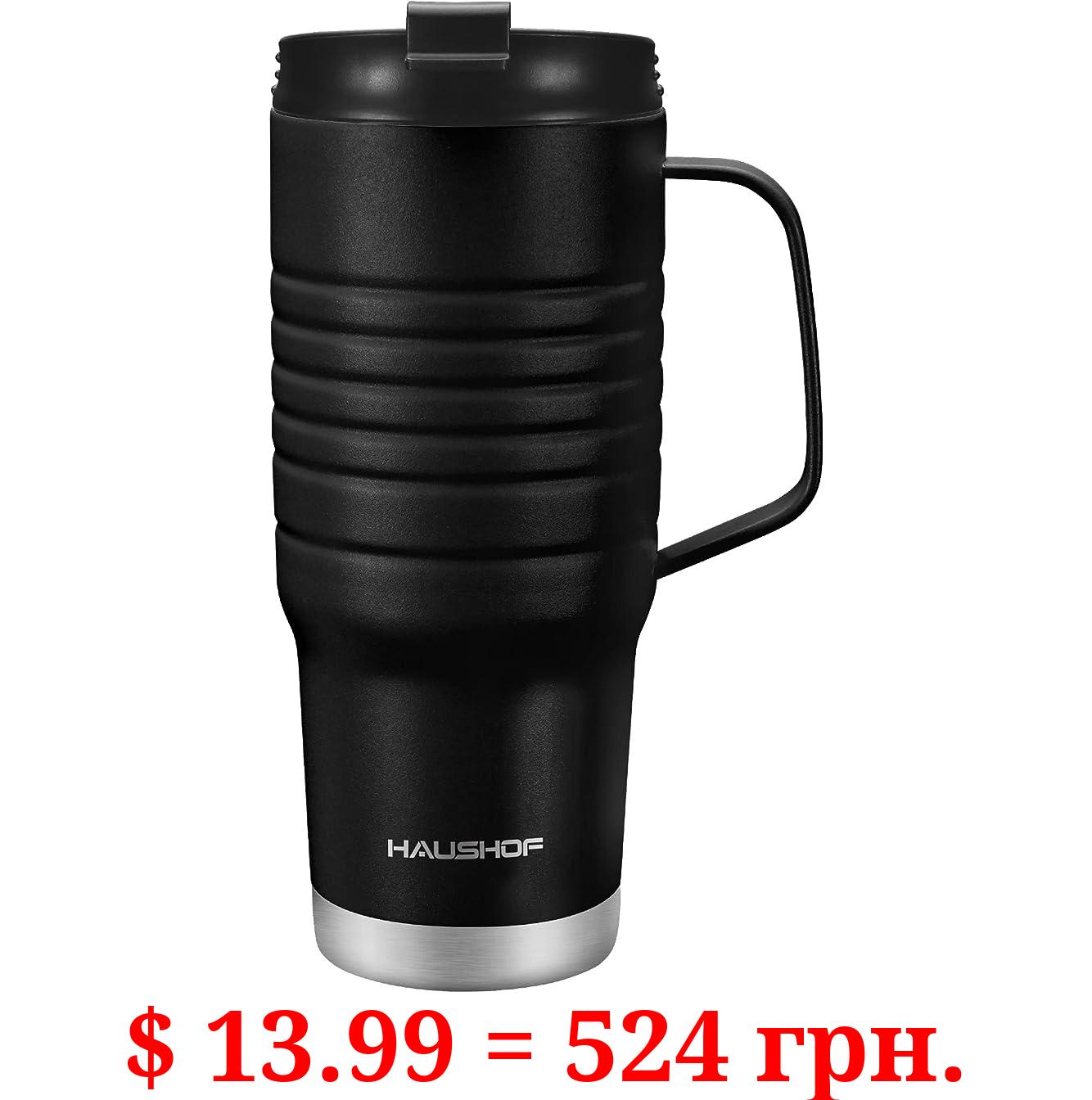 HAUSHOF 24 oz Travel Mug with Handle, Stainless Steel Vacuum Insulated, Double Wall with Leakproof Lid, BPA Free