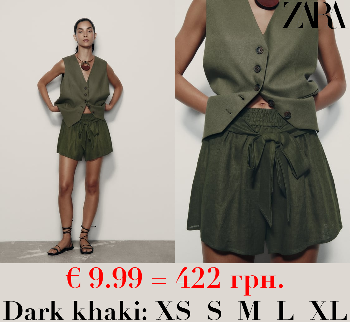 LINEN BERMUDA SHORTS WITH TIE DETAIL