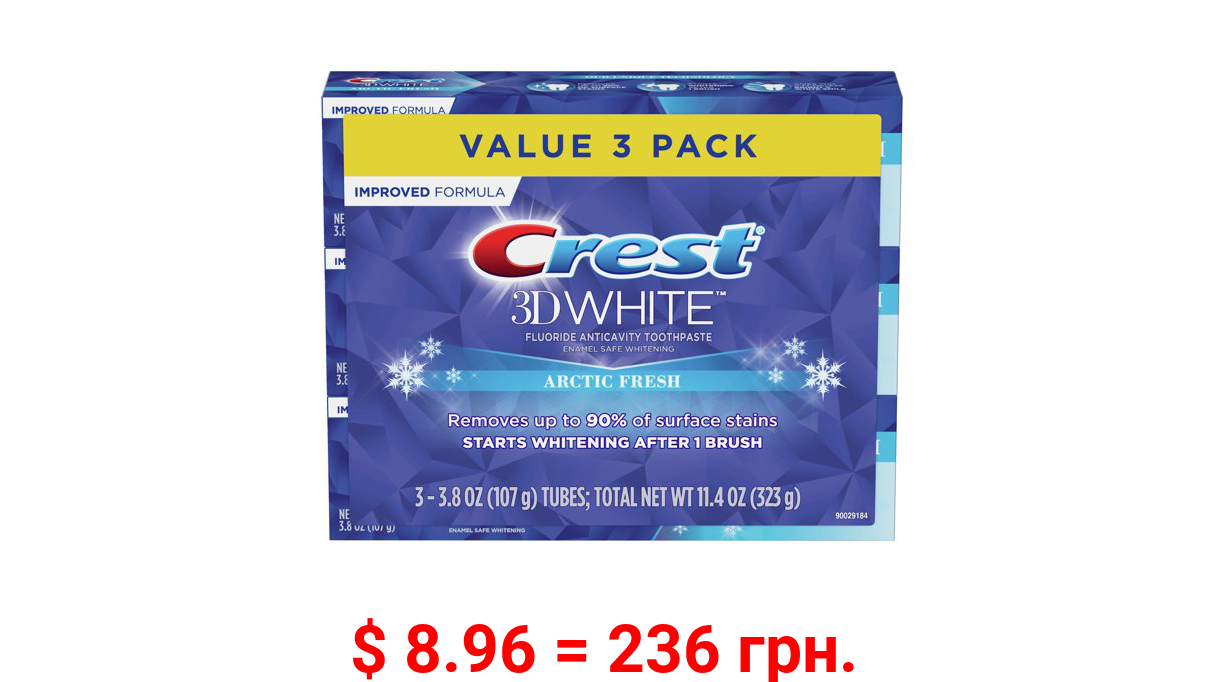 Crest 3D White Arctic Fresh Teeth Whitening Toothpaste, 3.8 Oz, Pack of 3