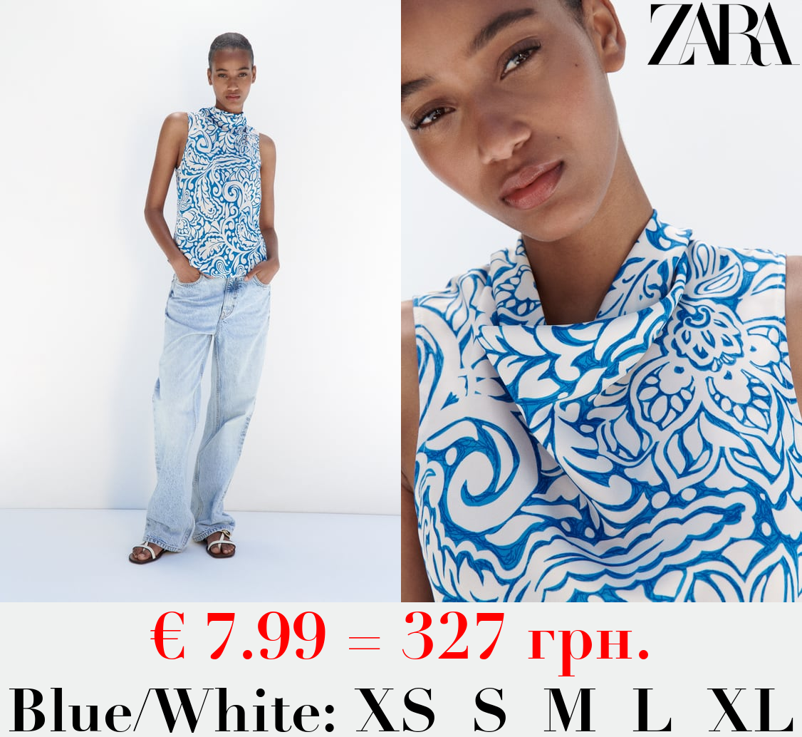 PRINTED TOP WITH BOW