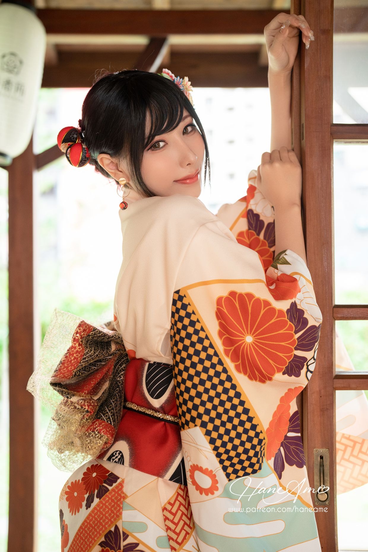 HaneAme 雨波 — Flower Print Kimono Girl 9