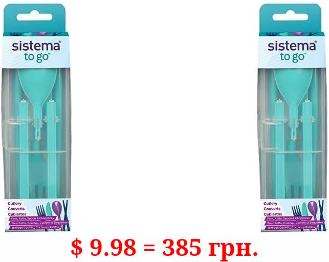 Sistema To Go Collection 4 Piece Cutlery Set, Assorted Colors (Pack of 2)