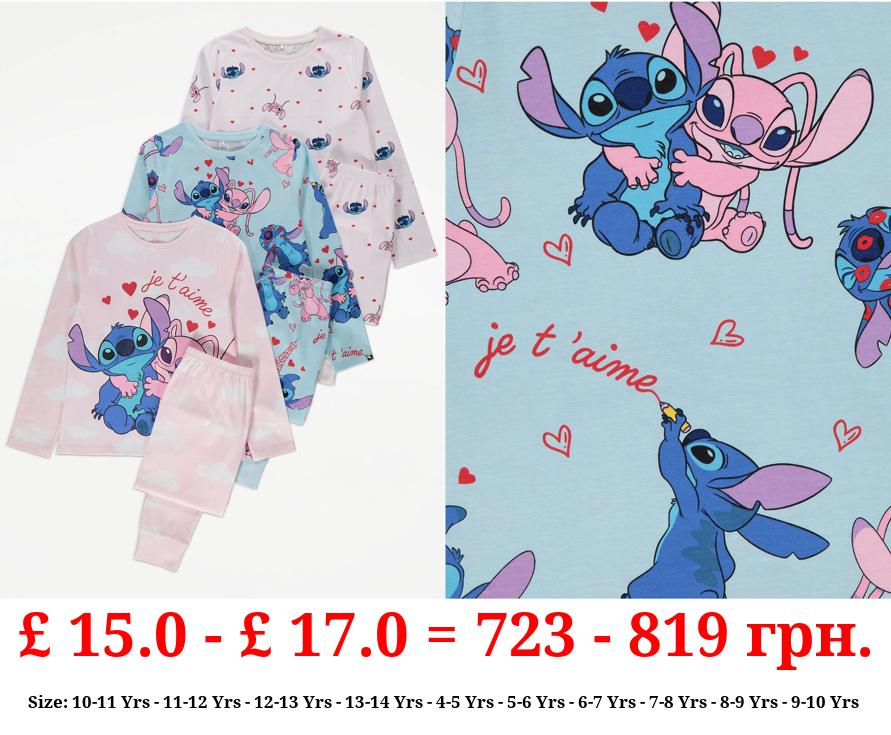 Disney Lilo & Stitch Valentines Pyjamas 3 Pack
