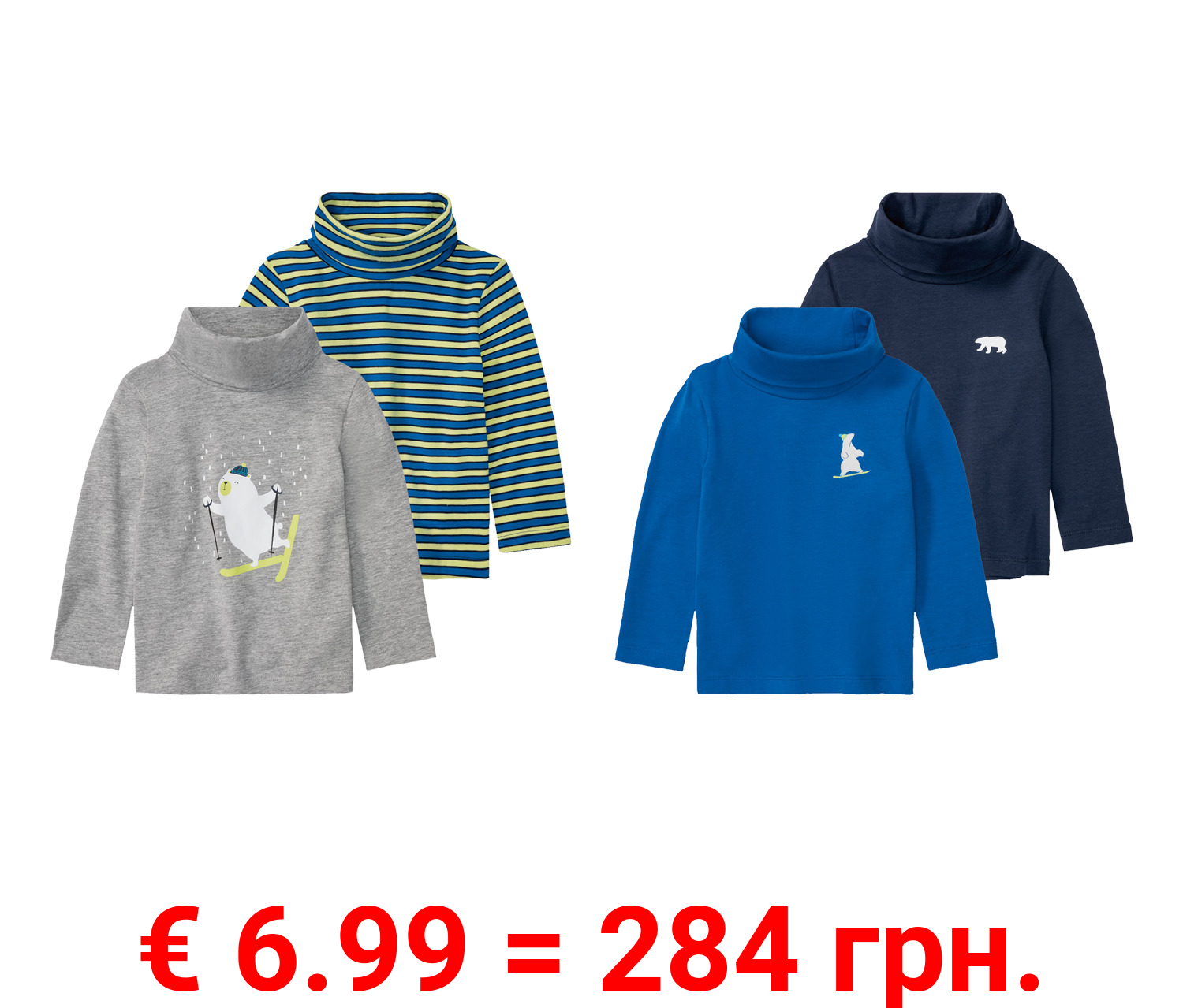 lupilu Kleinkinder Jungen Ski Rollkragenshirts, 2 Stück, mit hohem Baumwollanteil