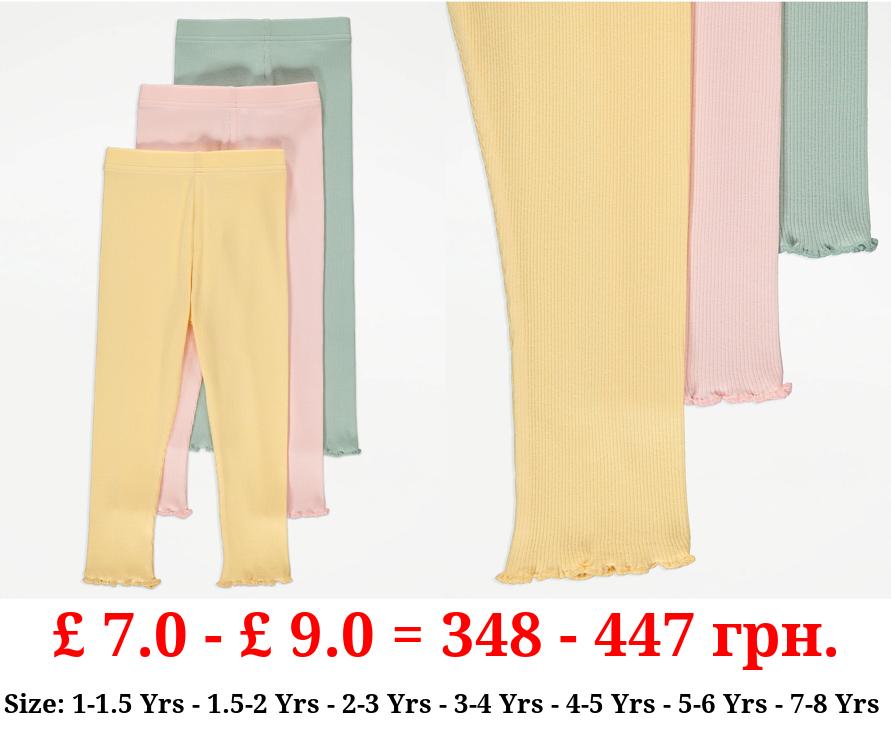 Pastel Ribbed Lettuce Edge Leggings 3 Pack