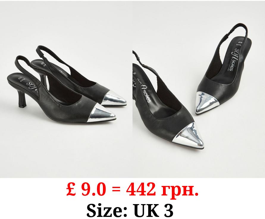 Black Toe Cap Pointed Heeled Sandals