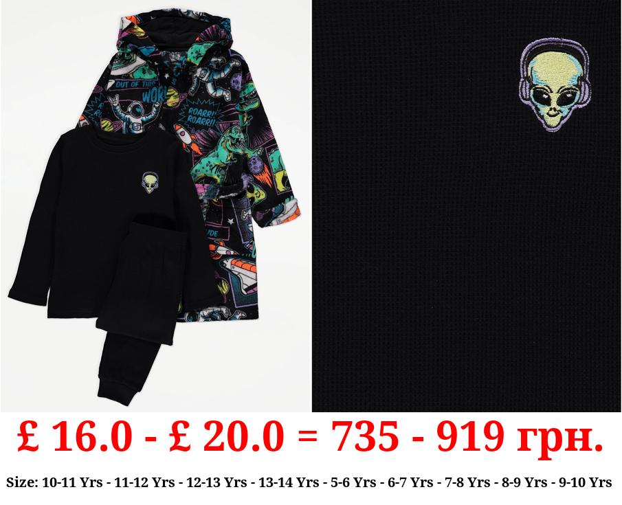 Space Dinosaur Fleece Dressing Gown and Pyjamas