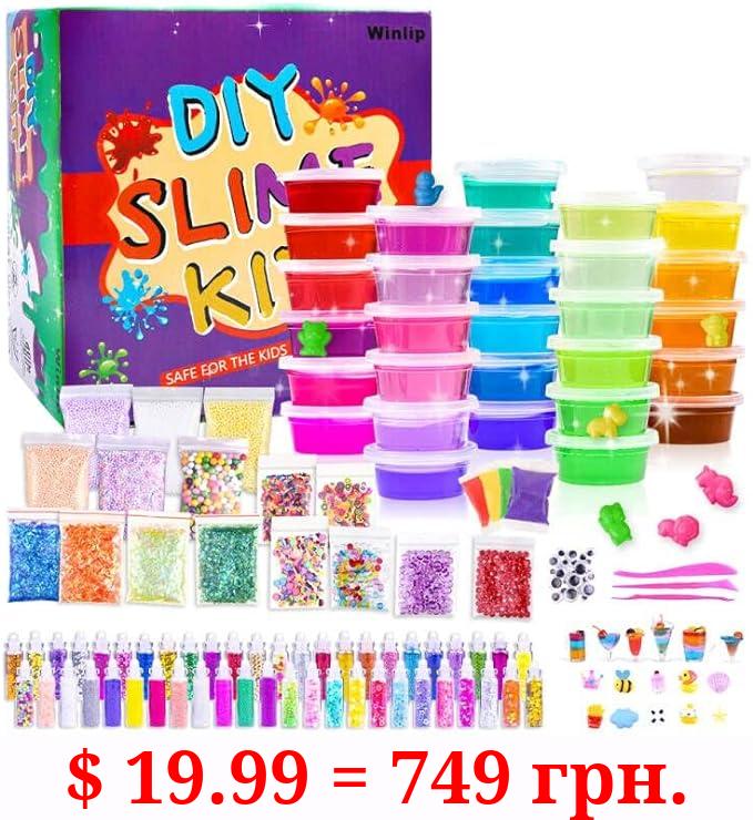Slime Supplies Kit, 135 Pack Slime Making Kit 30 Crystal Slime, Glitter Jars, Charms, Sugar Paper, Foam Beads, Fishbowl Beads, Toy Cups, Slices, Air Dry Clay and Tools for Kids Girls by WINLIP