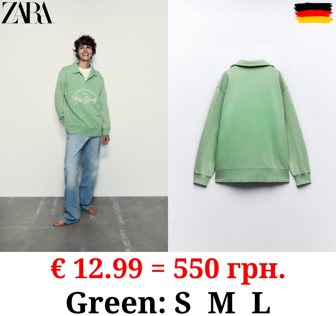 FADED POLO SWEATSHIRT WITH SLOGAN