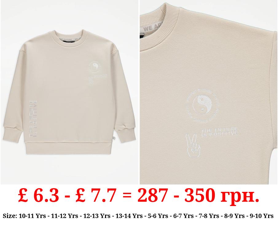 Unisex Cream Positive Future Crew Neck Sweatshirt