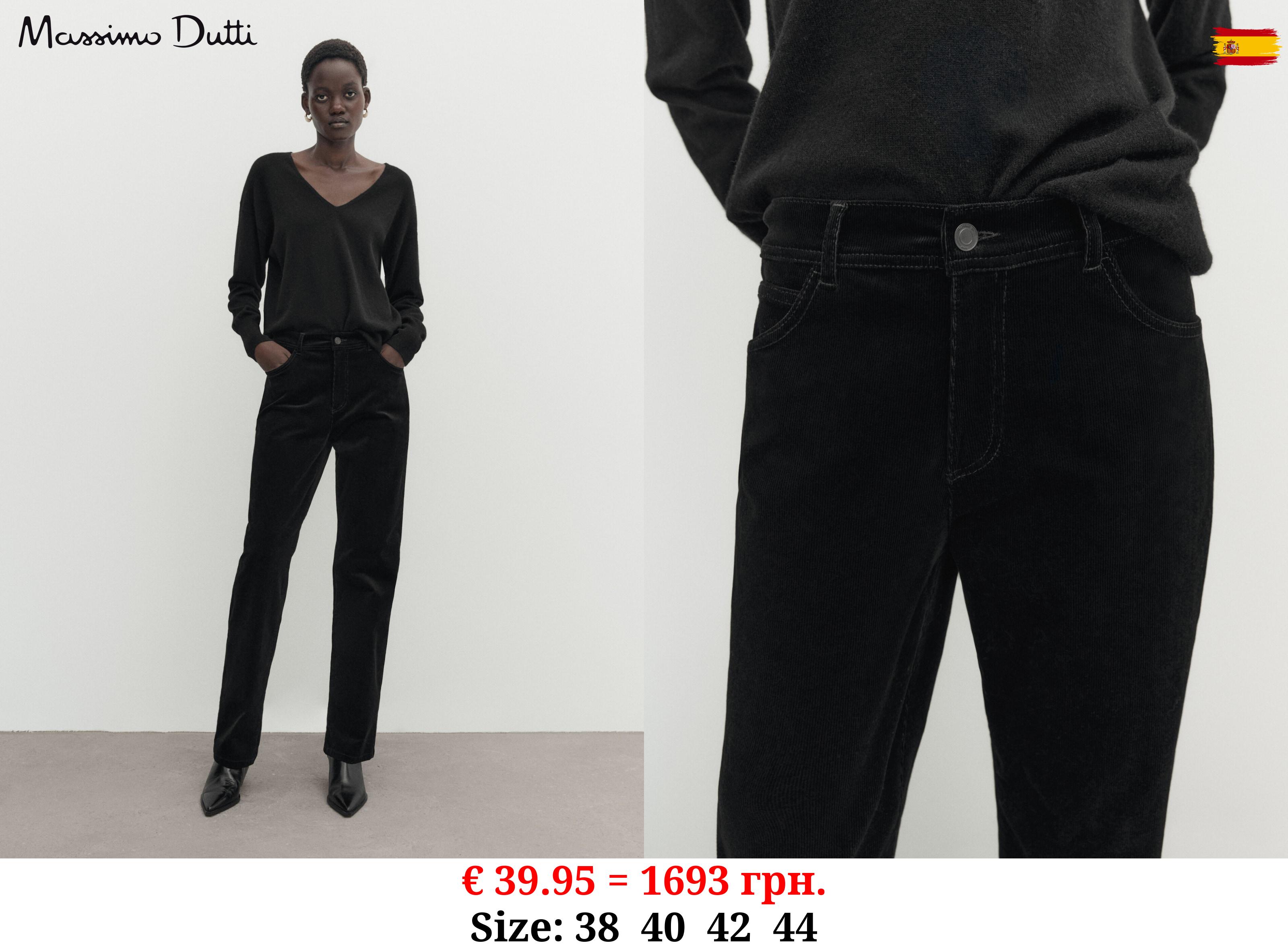 Relaxed straight fit needlecord trousers BLACK