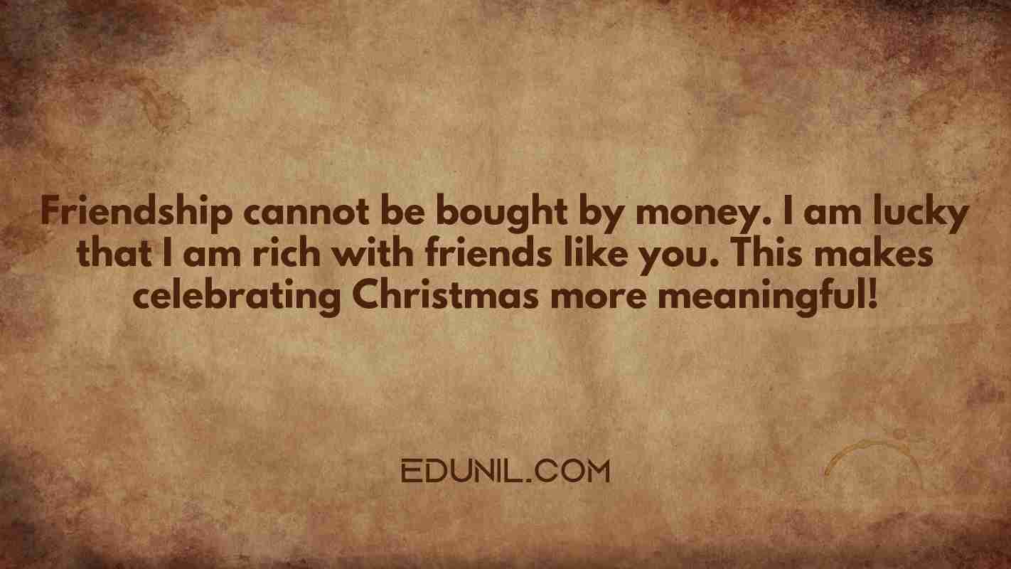 Friendship cannot be bought by money. I am lucky that I am rich with friends like you. This makes celebrating Christmas more meaningful! - 
