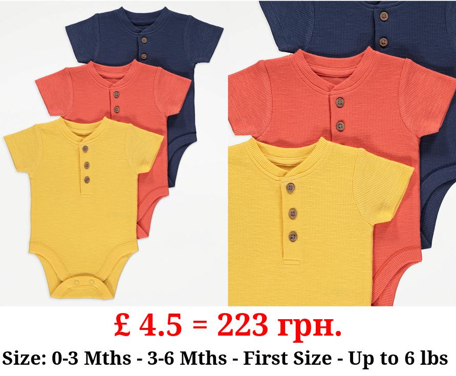Ribbed Button Bodysuits 3 Pack