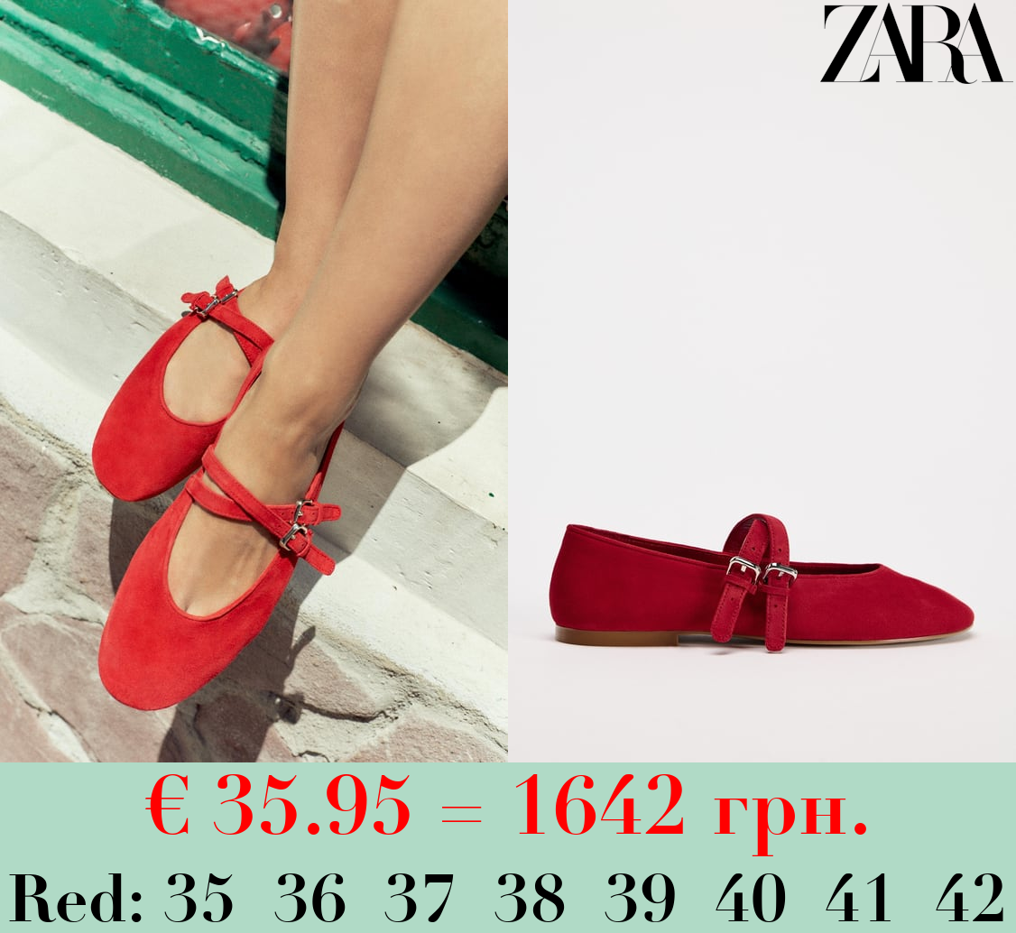 LEATHER BALLET FLATS WITH DOUBLE STRAP