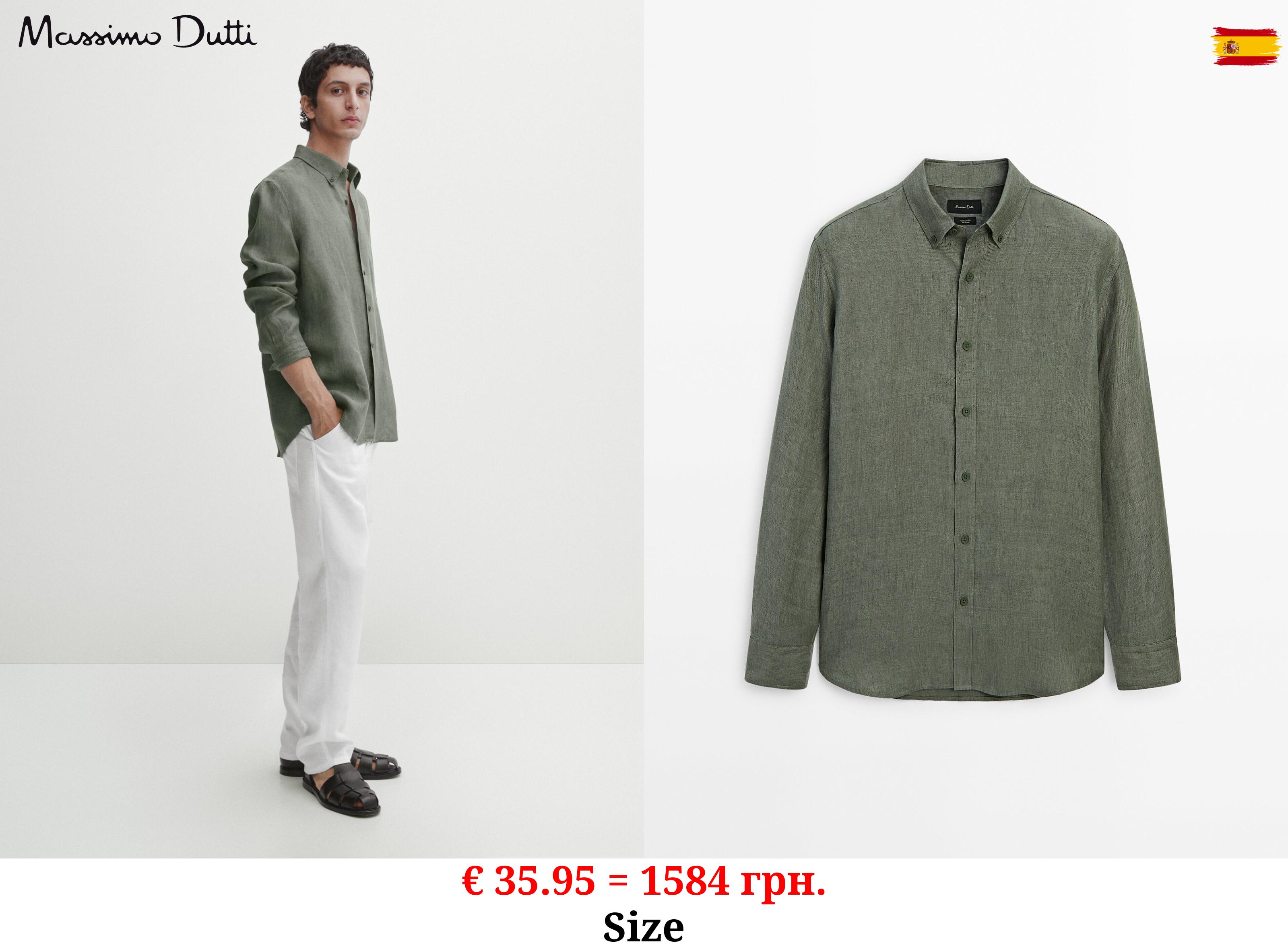 100% linen regular fit shirt GREEN
