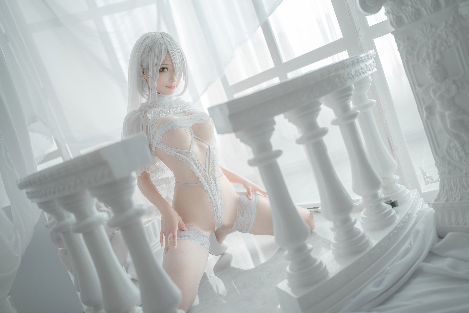蠢沫沫 Cosplay 2B 白婚纱 45