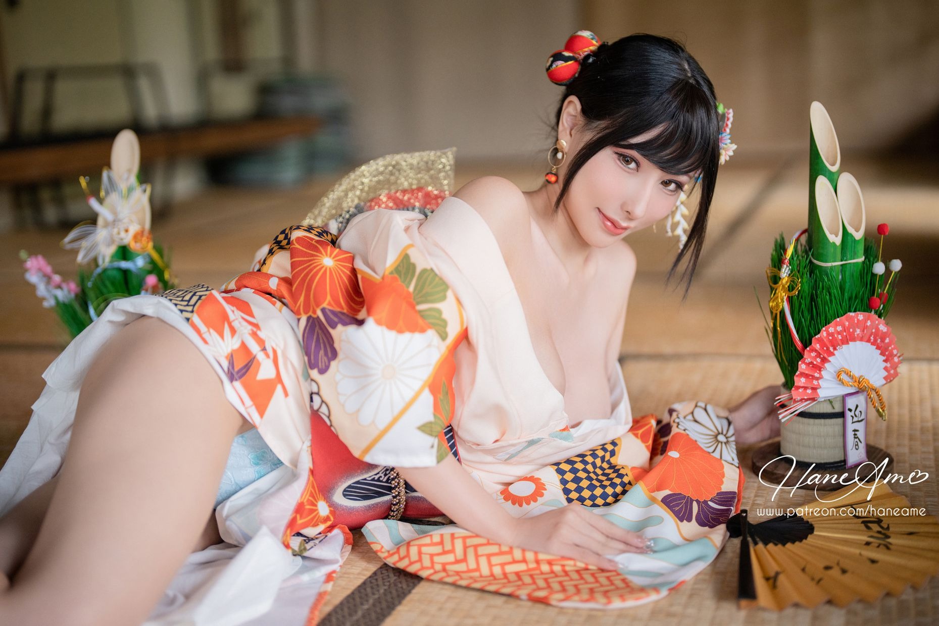 HaneAme 雨波 — Flower Print Kimono Girl 24
