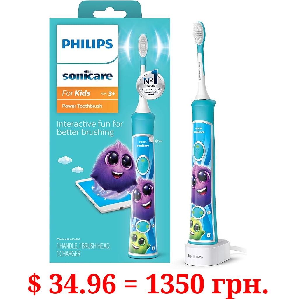 Philips Sonicare for Kids 3+ Bluetooth Connected Rechargeable Electric Power Toothbrush, Interactive for Better Brushing, Turquoise, HX6321/02