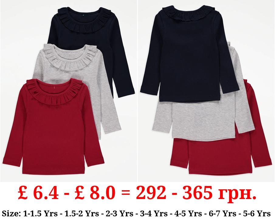 Collared Ribbed Long Sleeve Tops 3 Pack