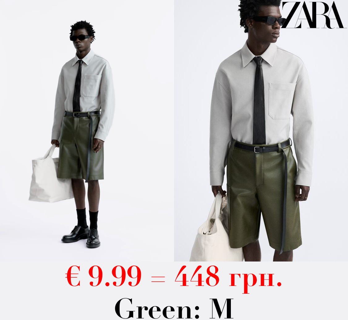 LEATHER EFFECT CARGO BERMUDA SHORTS