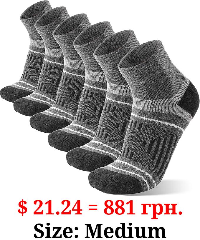 EBMORE 6 Pairs Merino Wool Ankle Hiking Running Socks Compression Support Thick Cushion No Show Socks for Men Women