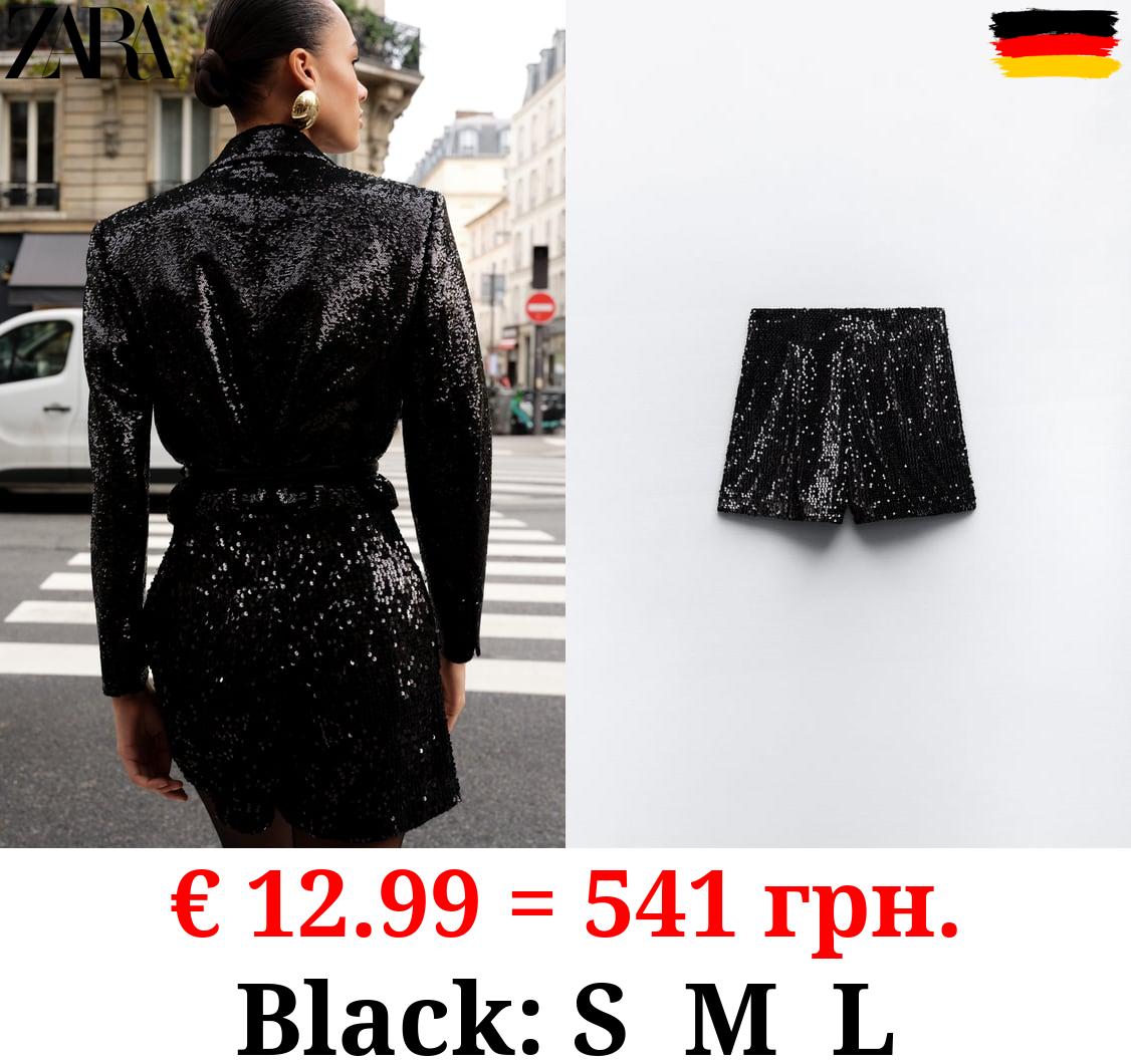 SEQUINNED HIGH-WAIST BERMUDA SHORTS