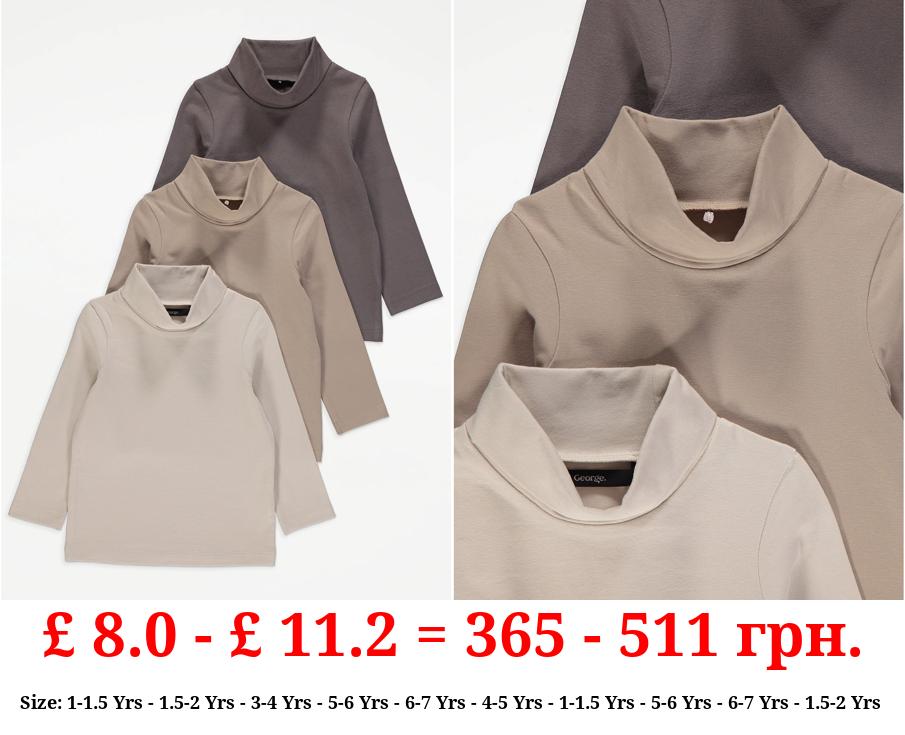 Neutral Roll Neck Long Sleeve Tops 3 Pack