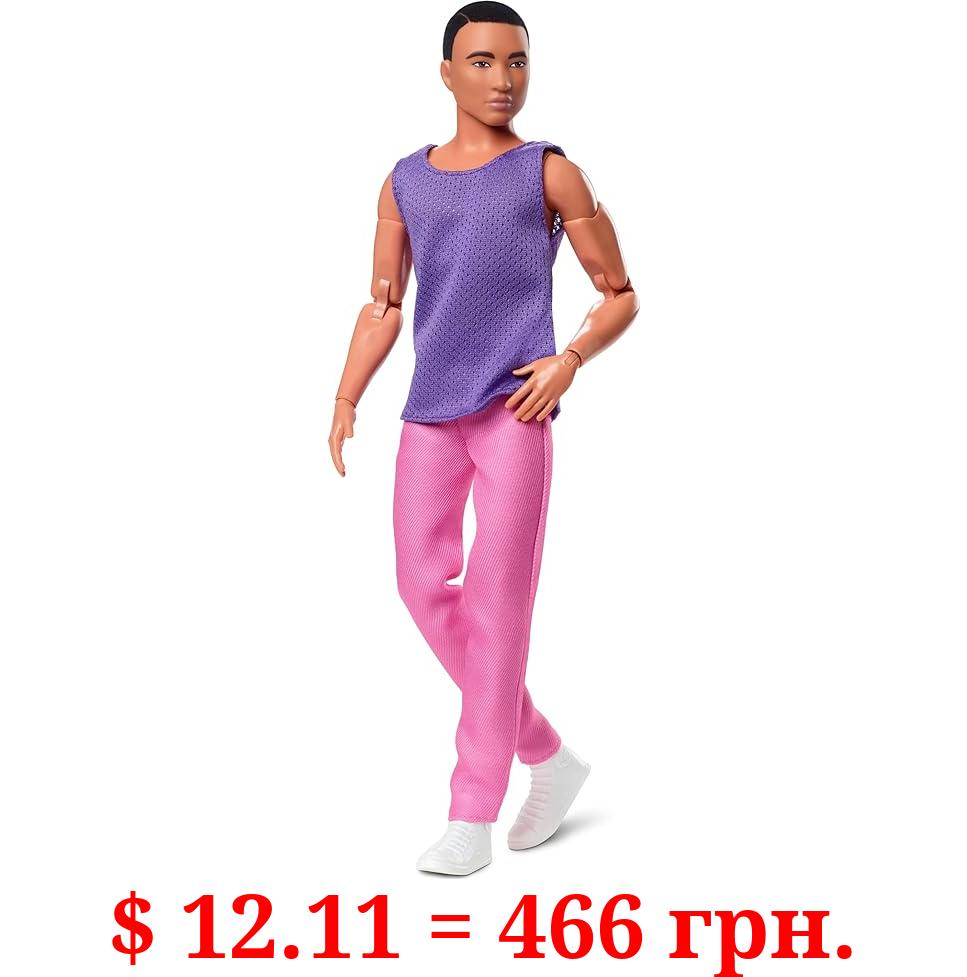 Barbie Looks Ken Doll with Black Hair Dressed in Purple Mesh Top and Pink Trousers, Posable Made to Move Body, 6 years and older