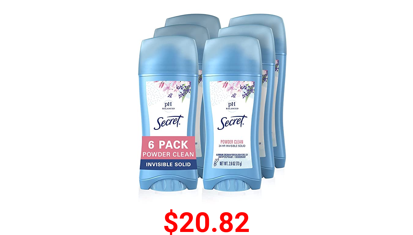 Secret Powder Clean Invisible Solid Antiperspirant and Deodorant 2.6 oz, Pack of 6