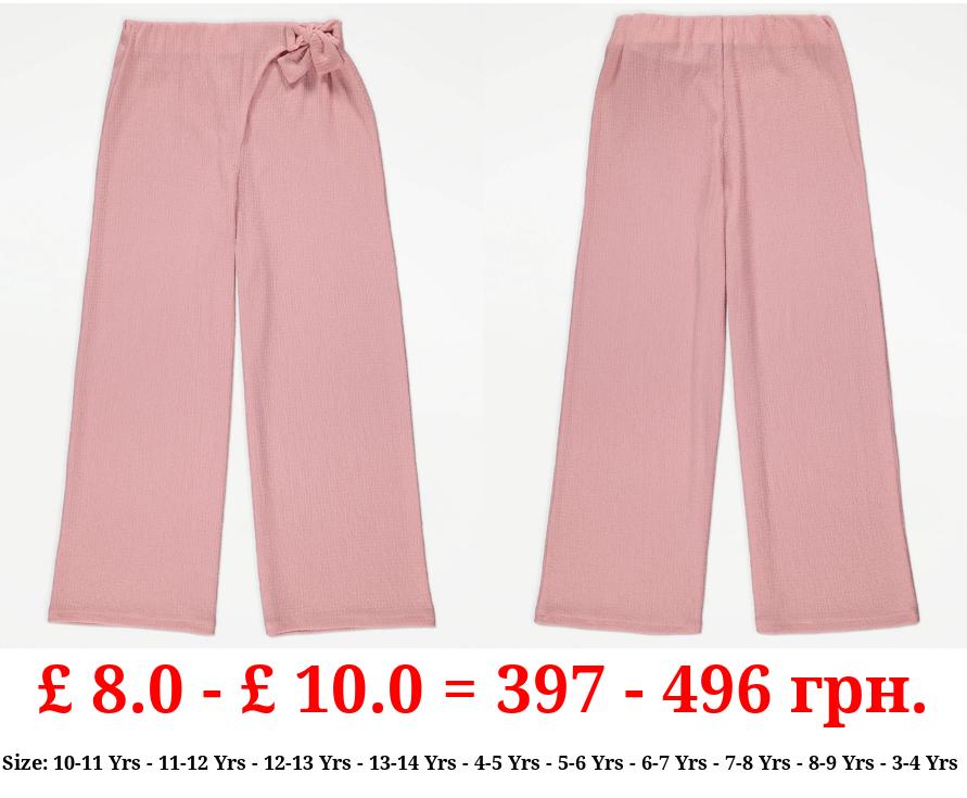 Pink Side Bow Detail Wide Leg Trousers