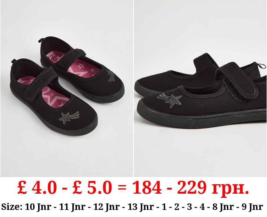 Black Shooting Star Wide Fit Plimsoll Shoes
